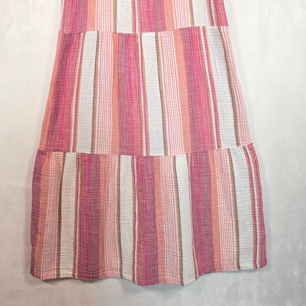 Faherty Sarah Tiered Maxi Dress Womens M Pink Coastal Boho Festival Oia Stripe - Picture 14 of 16
